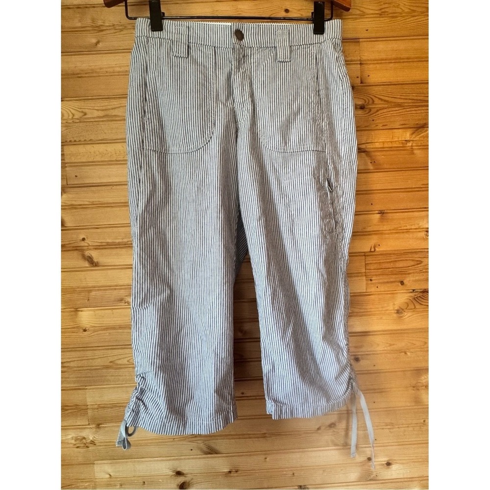 Lee Capri Pants Grey White Stripes Comfort Band Crop 6/8 Casual Attitude
